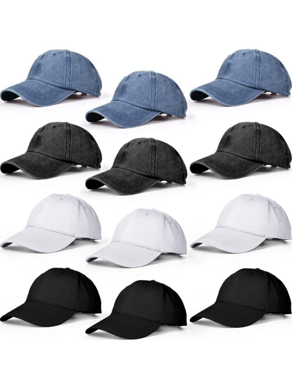 12 Pcs Washed Cotton Baseball Caps for Women - Stylish, Adjustable & Breathable